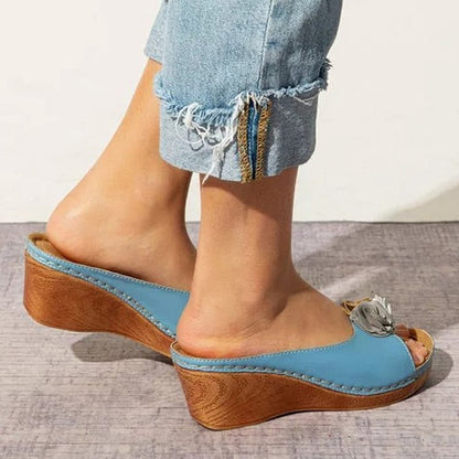 Leren Sandalen Orthopedisch met Bloemen Hak - Mode Vibes