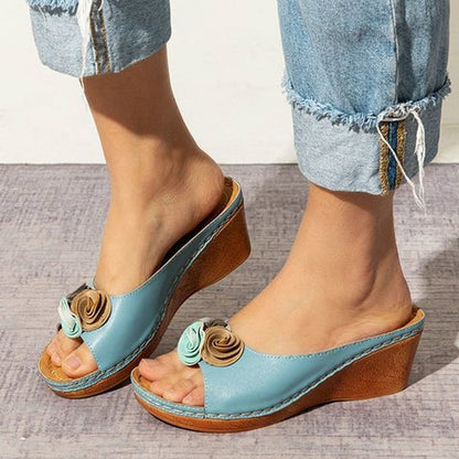 Leren Sandalen Orthopedisch met Bloemen Hak