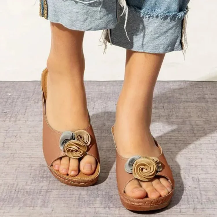 Leren Sandalen Orthopedisch met Bloemen Hak