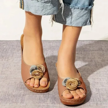 Leren Sandalen Orthopedisch met Bloemen Hak