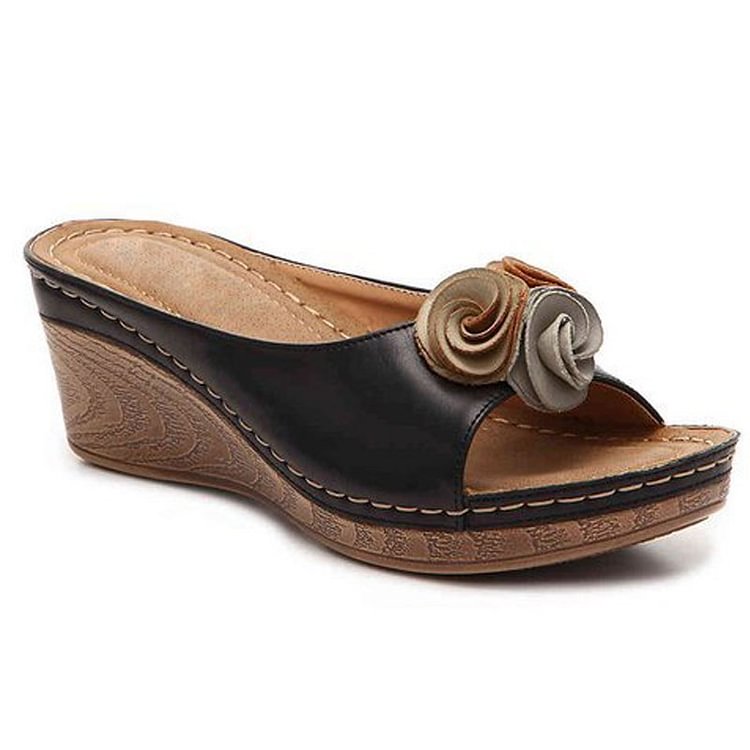 Leren Sandalen Orthopedisch met Bloemen Hak