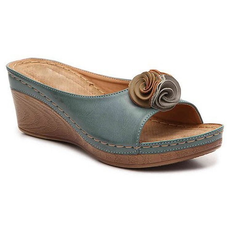 Leren Sandalen Orthopedisch met Bloemen Hak