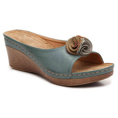 Leren Sandalen Orthopedisch met Bloemen Hak