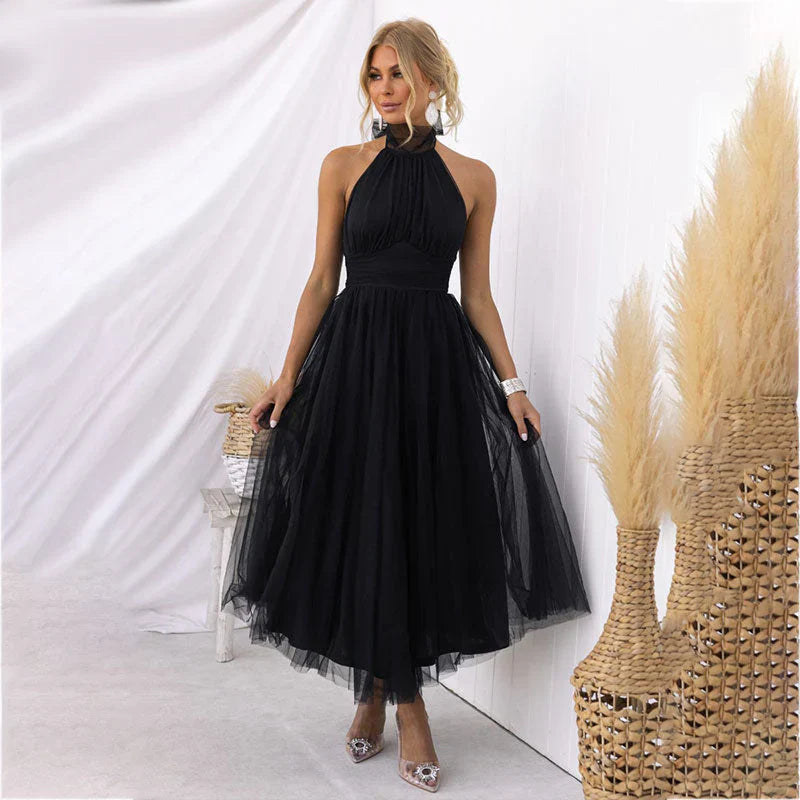 Netjurk Hoge Halslijn Dames Jurk Elegante Stijl