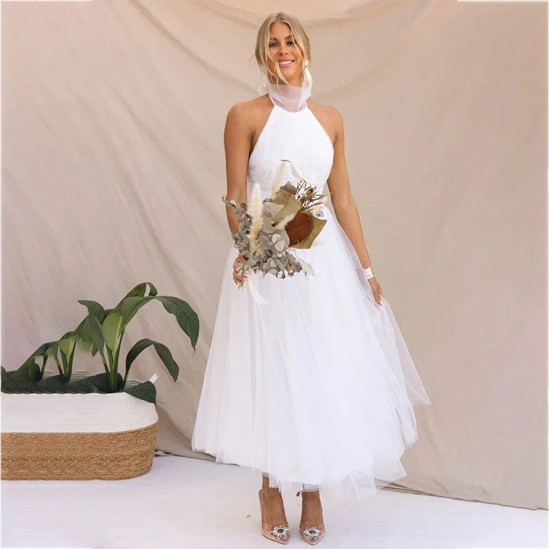 Netjurk Hoge Halslijn Dames Jurk Elegante Stijl