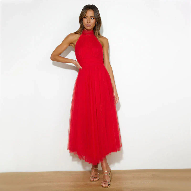 Netjurk Hoge Halslijn Dames Jurk Elegante Stijl