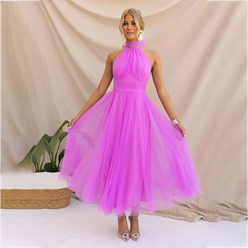 Netjurk Hoge Halslijn Dames Jurk Elegante Stijl