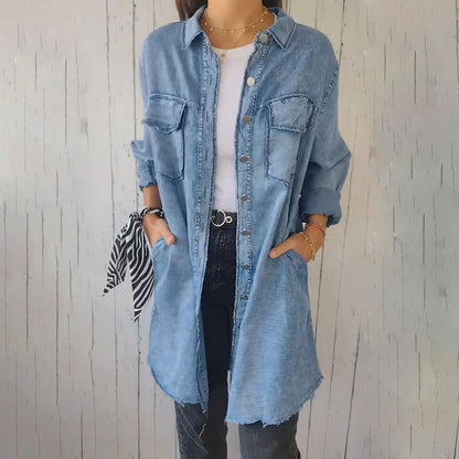 Vrouwelijk Faux Denim Overhemd Comfortabel