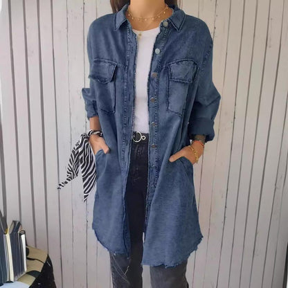 Vrouwelijk Faux Denim Overhemd Comfortabel