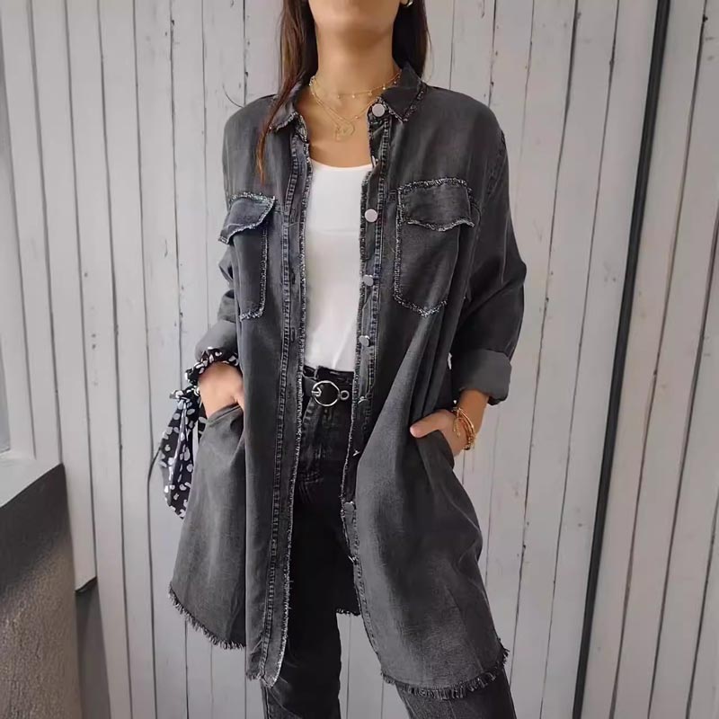 Vrouwelijk Faux Denim Overhemd Comfortabel
