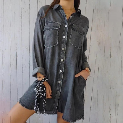 Vrouwelijk Faux Denim Overhemd Comfortabel