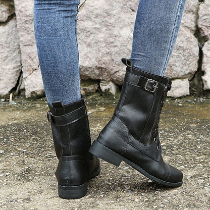 Vrouwelijke Laarzen met Rits en Veters Vintage Stijl