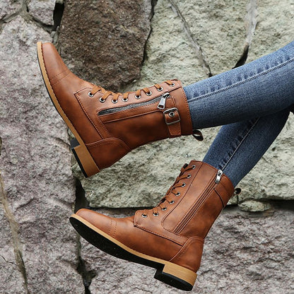 Vrouwelijke Laarzen met Rits en Veters Vintage Stijl