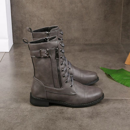 Vrouwelijke Laarzen met Rits en Veters Vintage Stijl
