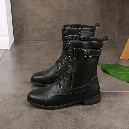 Vrouwelijke Laarzen met Rits en Veters Vintage Stijl