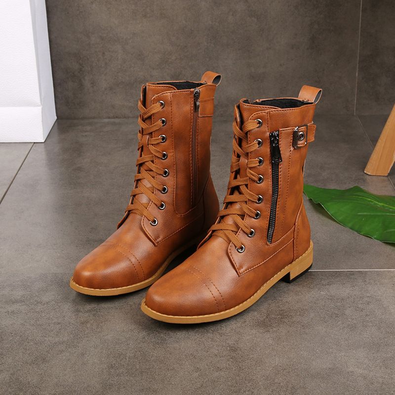 Vrouwelijke Laarzen met Rits en Veters Vintage Stijl