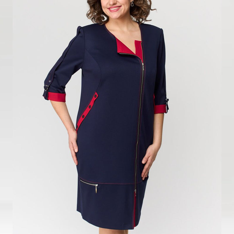 Elegante Jurk met Contrasterende Details Aurora Stijl