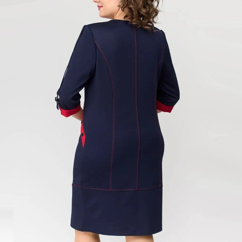 Elegante Jurk met Contrasterende Details Aurora Stijl
