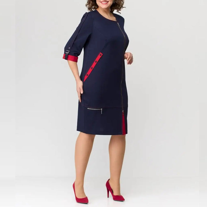 Elegante Jurk met Contrasterende Details Aurora Stijl