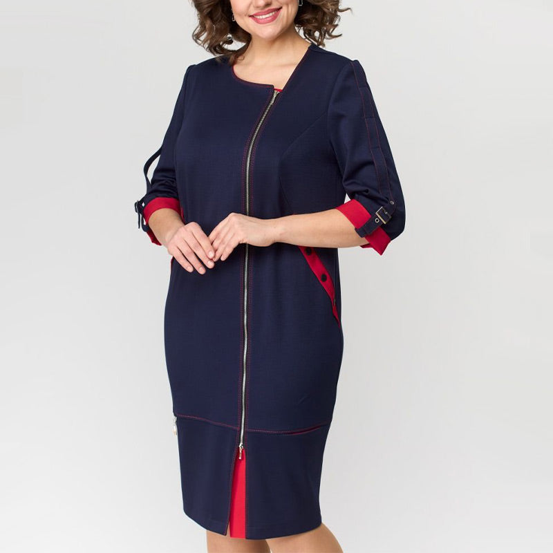 Elegante Jurk met Contrasterende Details Aurora Stijl
