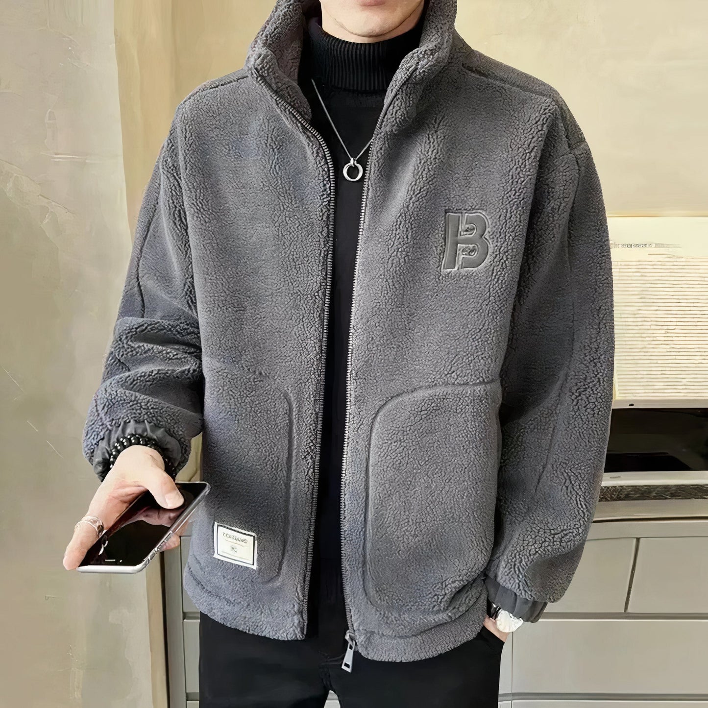 Heren Fleece Jas Hoge Kraag Warm en Comfortabel