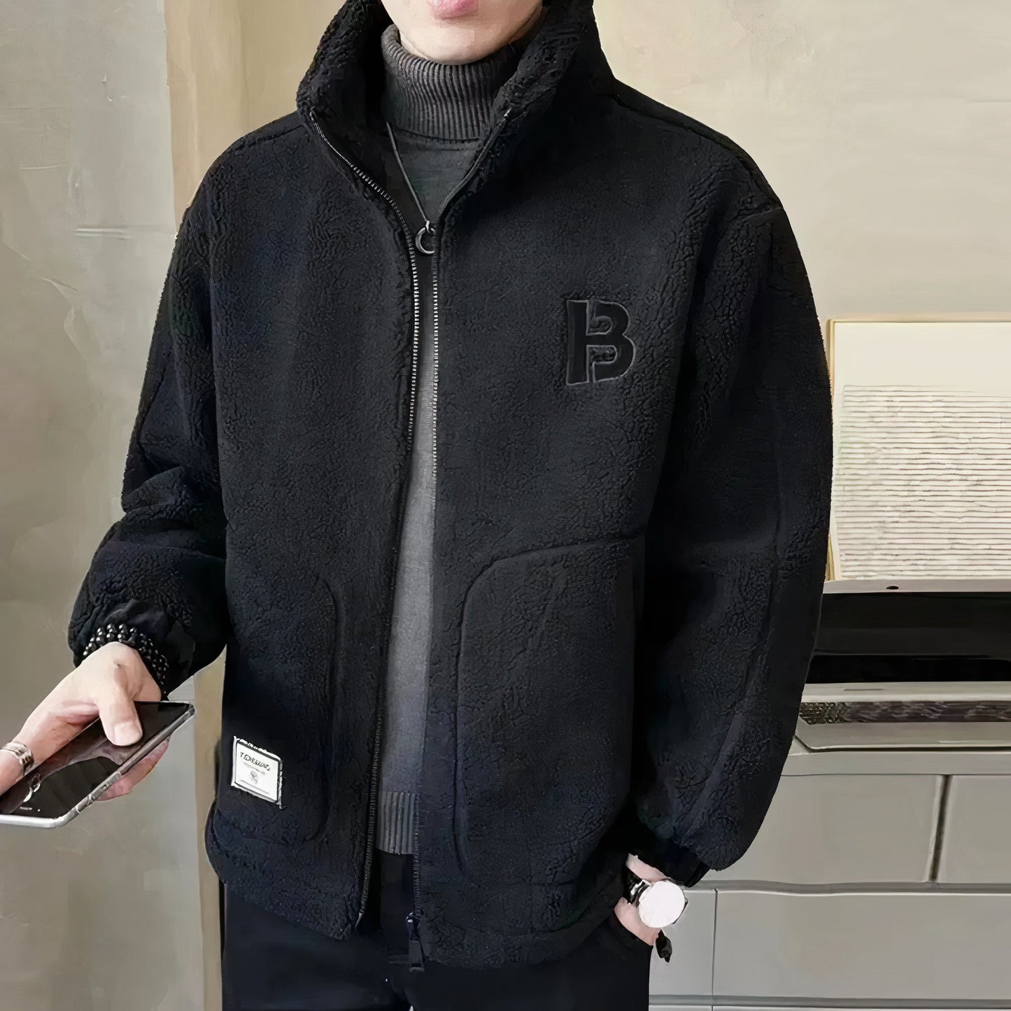 Heren Fleece Jas Hoge Kraag Warm en Comfortabel - Mode Vibes