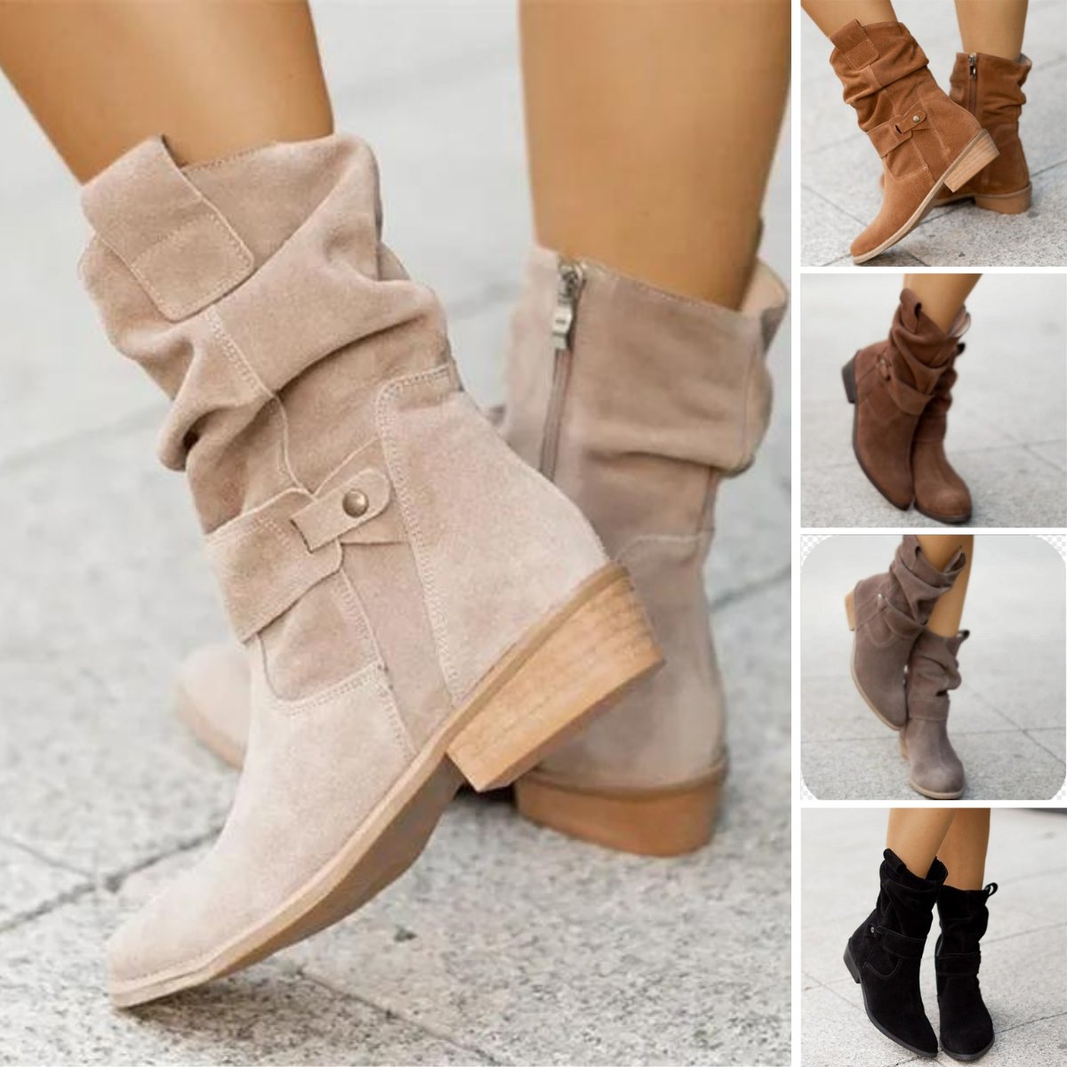 Suède Enkellaarsjes Dames – Slouchy Design met Lage Hak