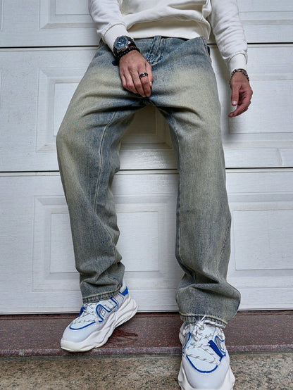 Donkerblauwe Straight Fit Heren Jeans - Mode Vibes