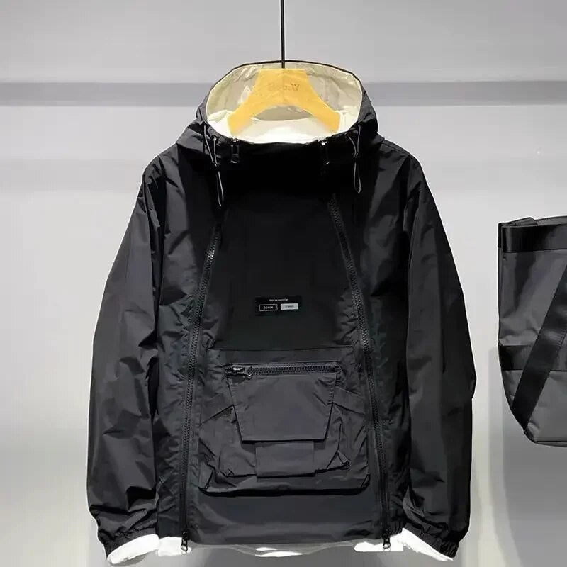 Waterdichte Dubbel Rits Hooded Jas voor Heren - Mode Vibes