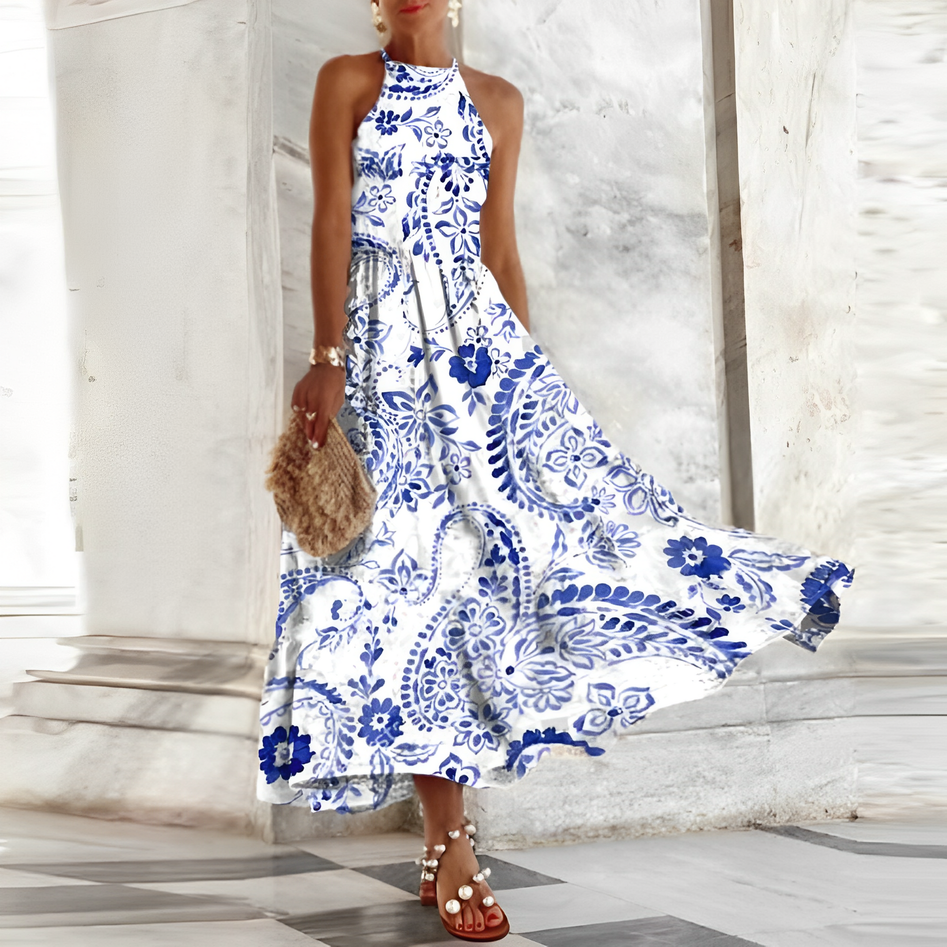 Blauwe Jurk Stijlvol Elegante Vrouwelijke Zomerjurk - Mode Vibes