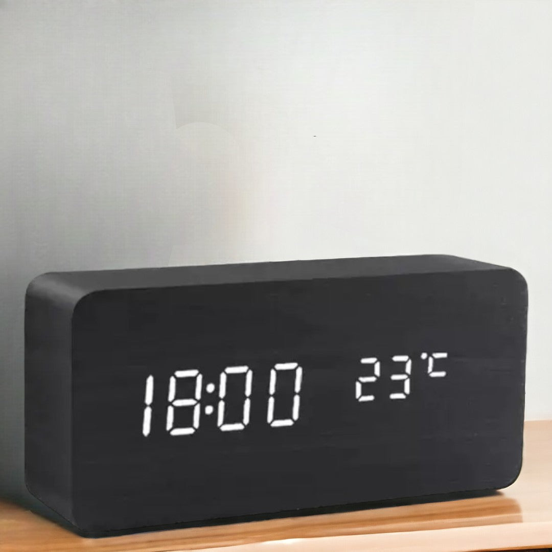 LED Wekker Houten Klok met Spraakbesturing en Eco-modus