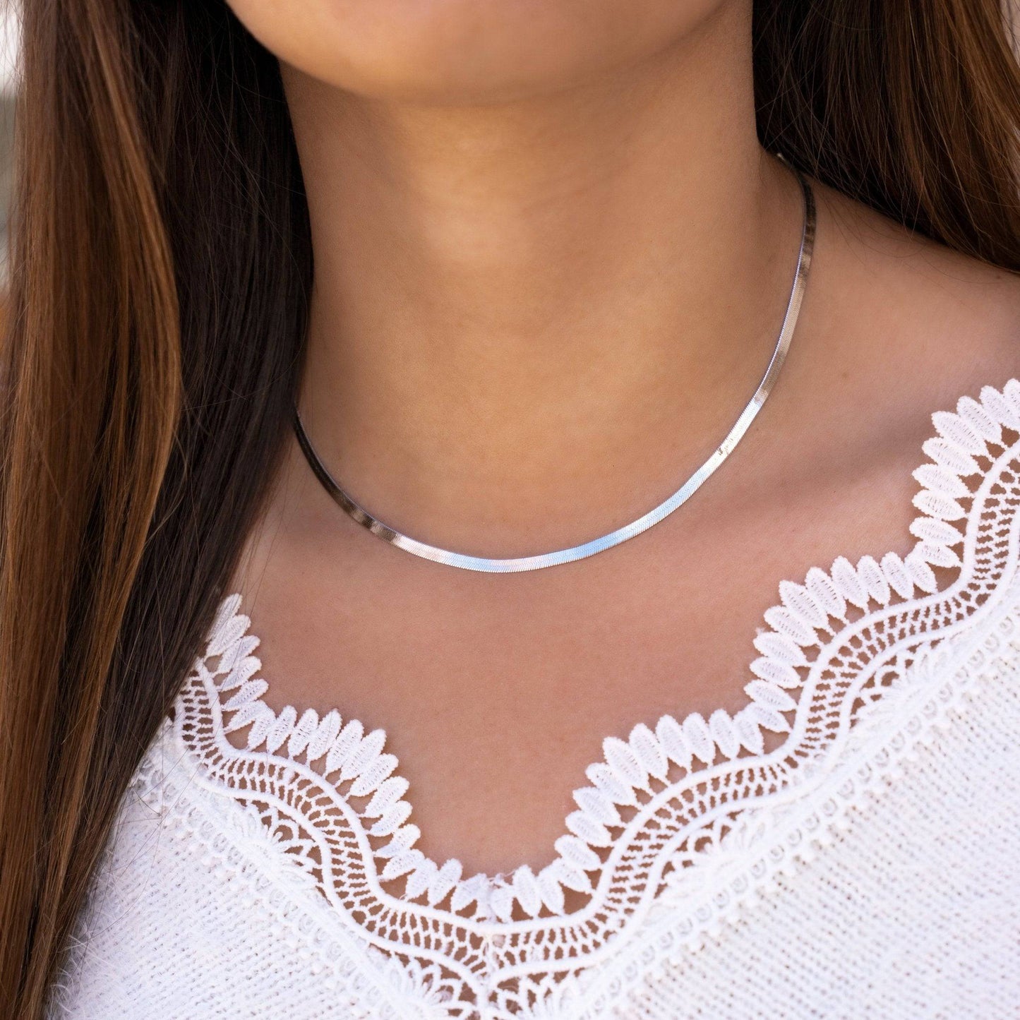 Elegante Platte Halsketting Zilver Elvira