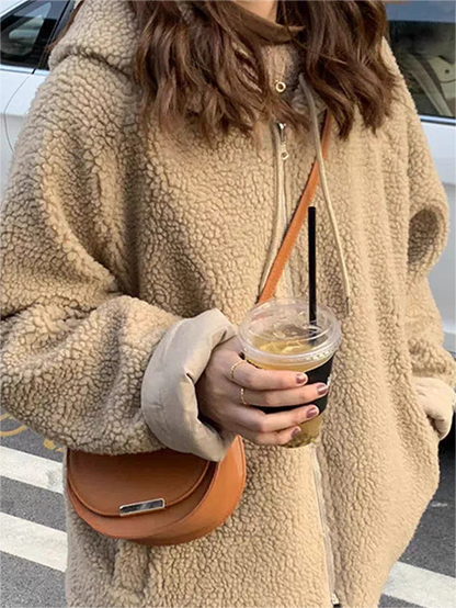 Damesjas Fleece Oversized Warme Parka met Capuchon