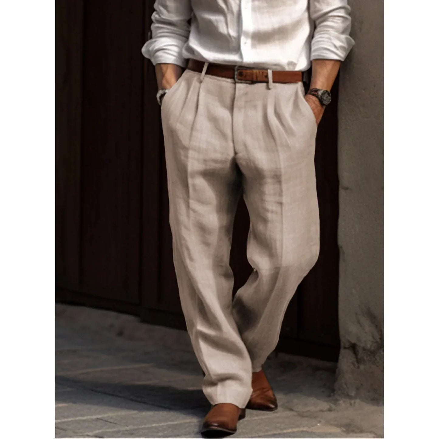 Heren Comfortabele Plooi Broek – Dubbele Plooi – Losse Pasvorm