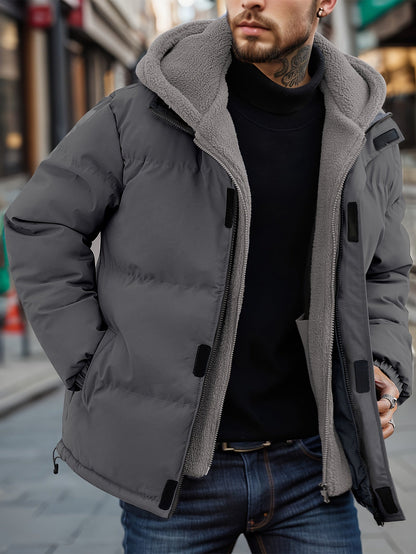 Heren Fleece Jas Gewatteerd Met Capuchon En Zakken - Mode Vibes