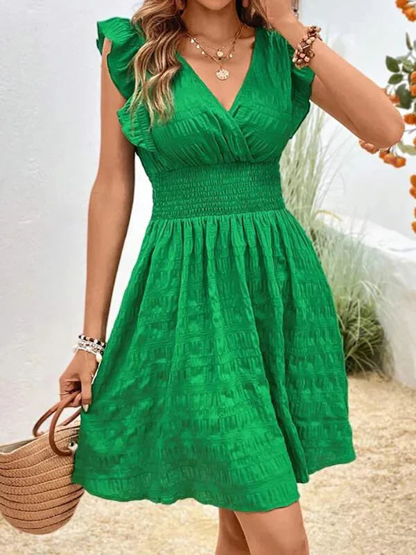 Vrouwelijke Jurk met Mouwen en Ruches Casual Stijl