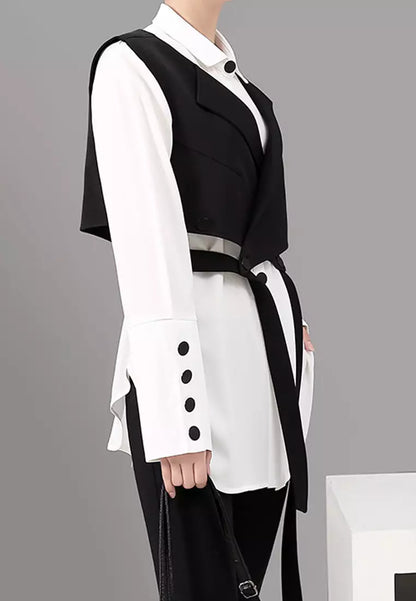 Vest en Blouse Set Zwart Lange Mouwen