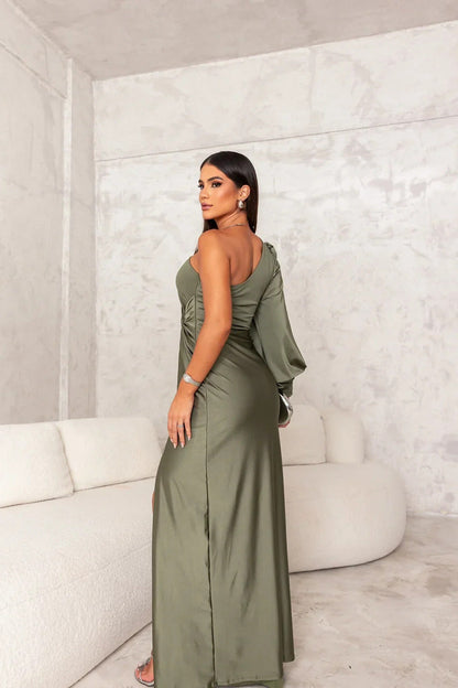 Elegant One-Shoulder Maxi Jurk voor Bruiloftsgasten met Split