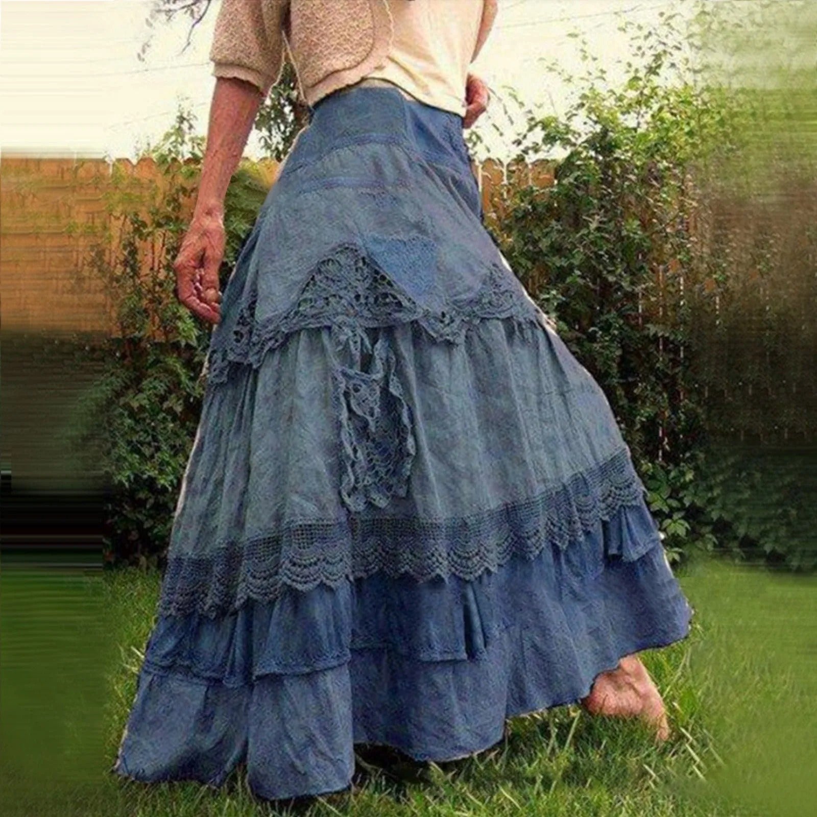 Boho Lange Kanten Rok Gelaagd Zomerjurk Stijl - Mode Vibes