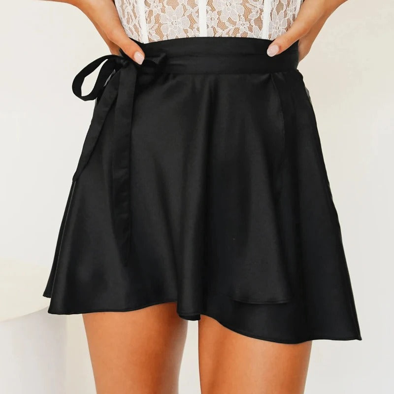 Wikkelrok Satijn Hoge Taille Elegant Zwart - Mode Vibes