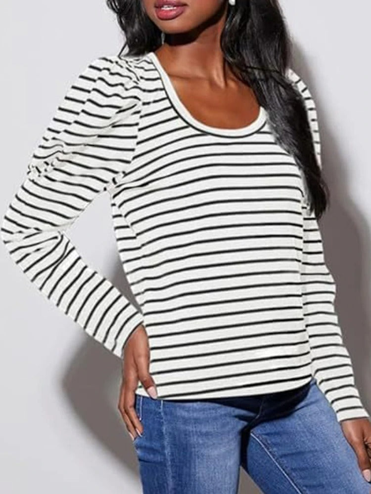 Dames Blouse Gestreept Pofmouw Klassiek Modelo - Mode Vibes