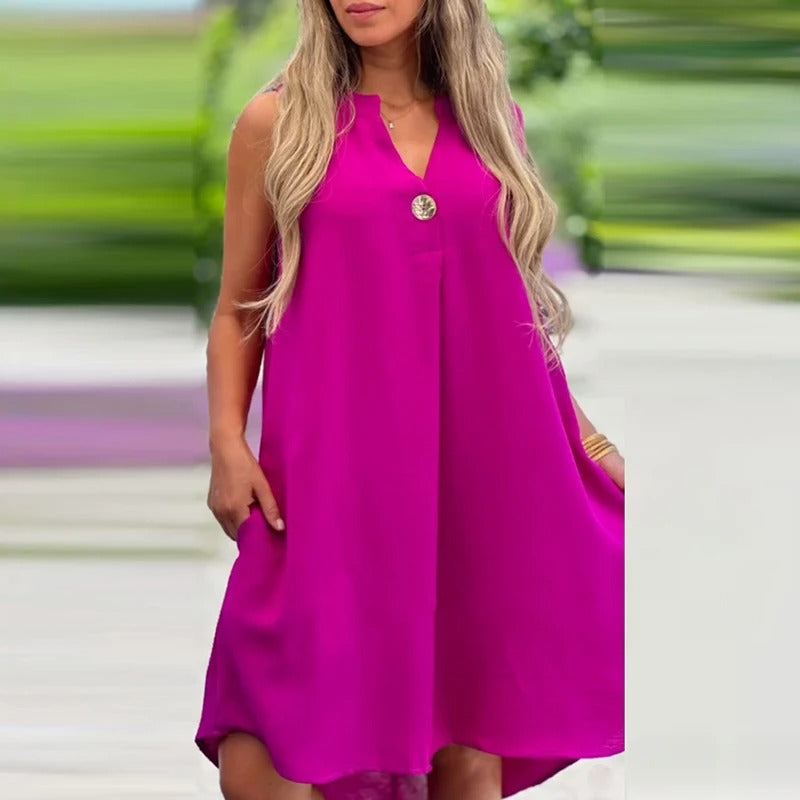 Mouwloze Midi Jurk V Hals Zomerjurk voor Vrouw