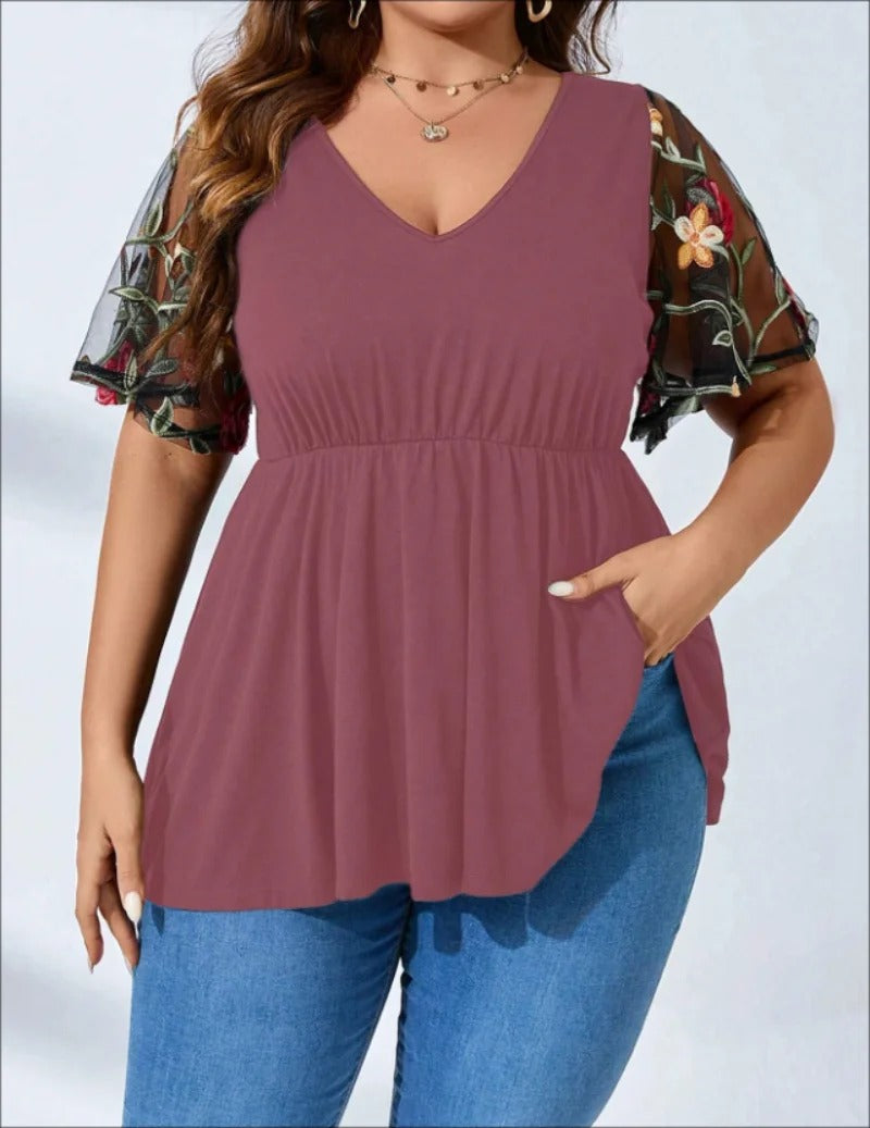 Dames Shirt V-Hals Mesh Luchtig Zomerse Stijl