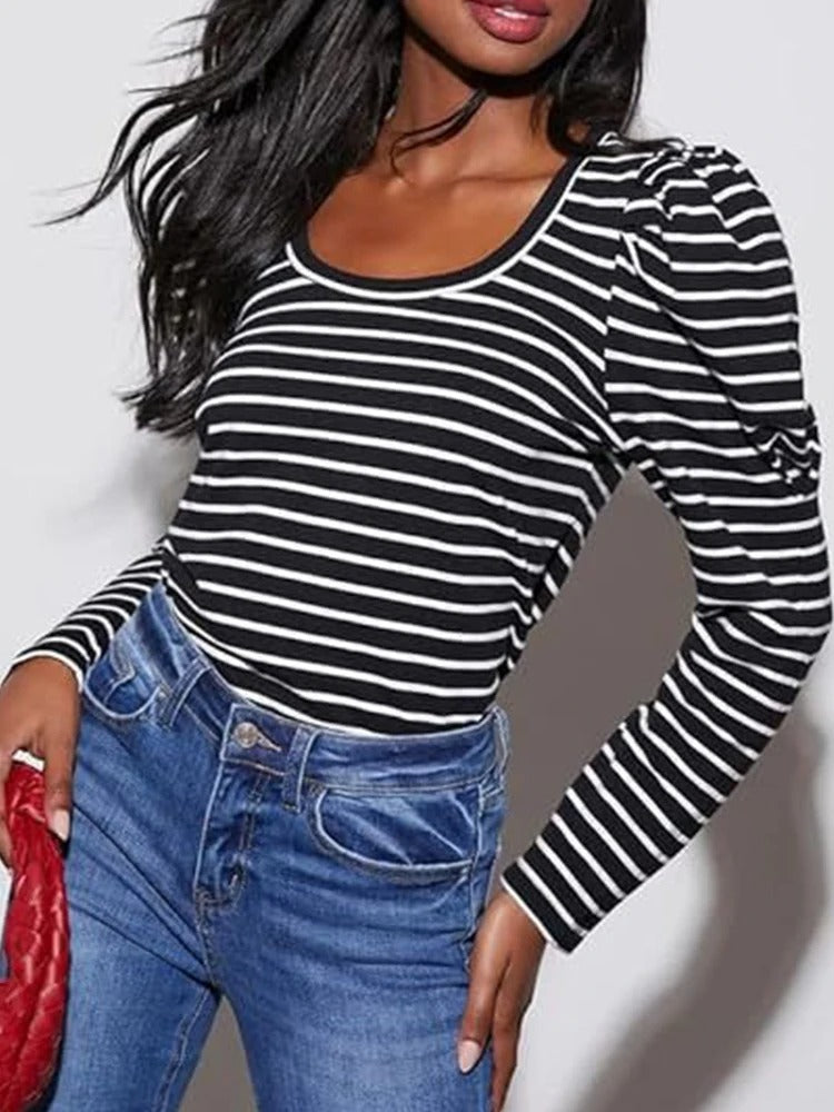 Dames Blouse Gestreept Pofmouw Klassiek Modelo