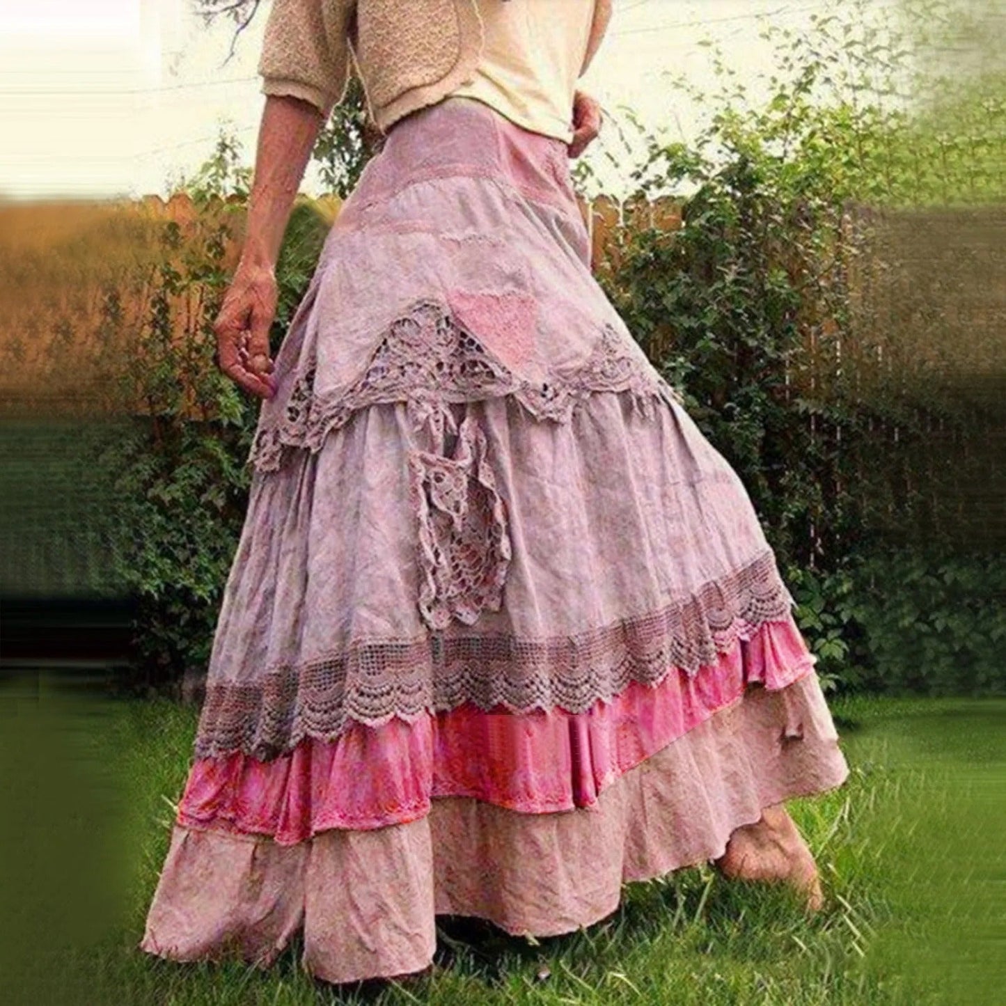 Boho Lange Kanten Rok Gelaagd Zomerjurk Stijl