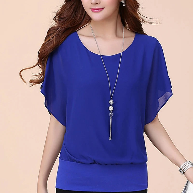 Dames Blouse Chiffon Ruche Mouwen Elegant
