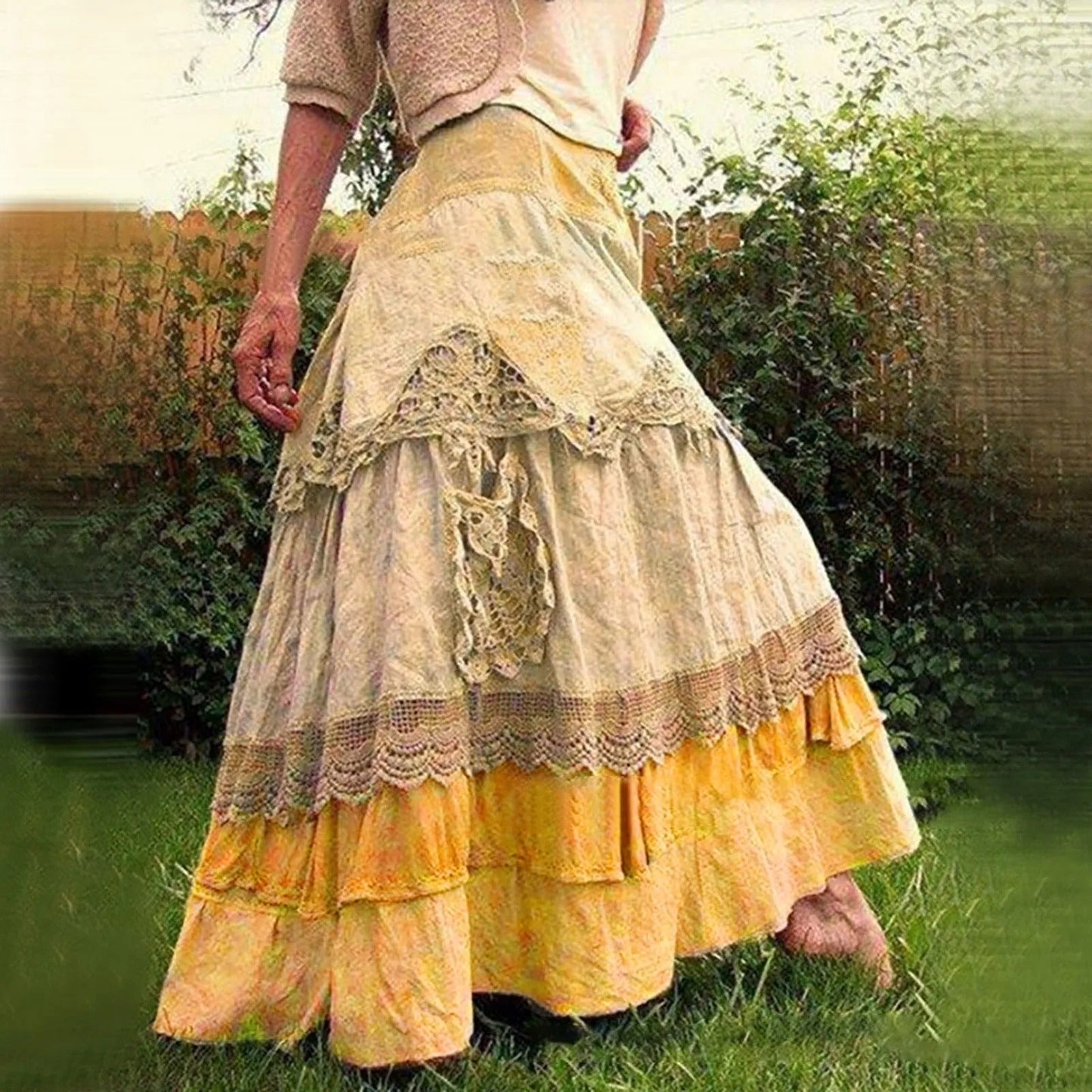 Boho Lange Kanten Rok Gelaagd Zomerjurk Stijl