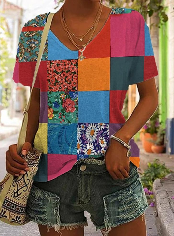 Dames Overhemd Patchwork Print Vrouwelijk