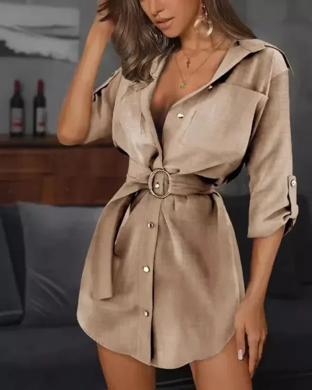 Vrouwen Overhemdjurk Opgerolde Mouwen Zomerkleding