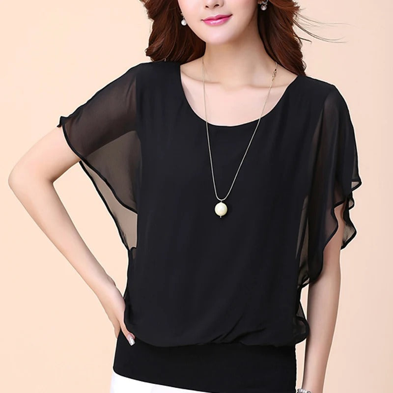 Dames Blouse Chiffon Ruche Mouwen Elegant